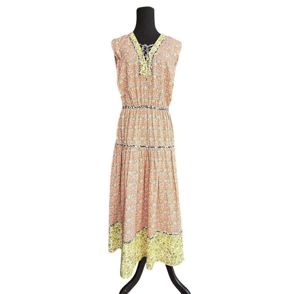Current Air Floral Tiered Midi Dress - Orange Cap sleeve Tie Front size M